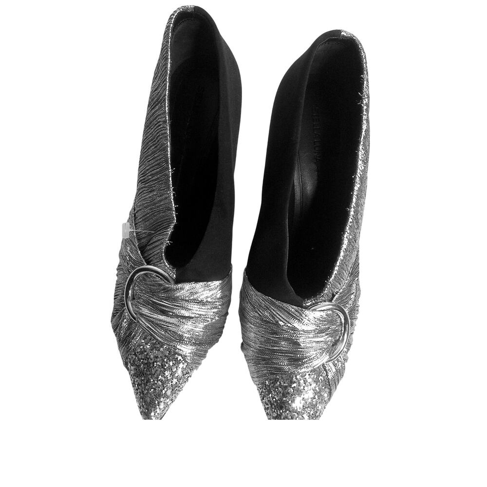 Stella Luna Disco Glam Silver Pleated & Black Pumps with Glitter Heel Size 38 - Picture 7 of 13